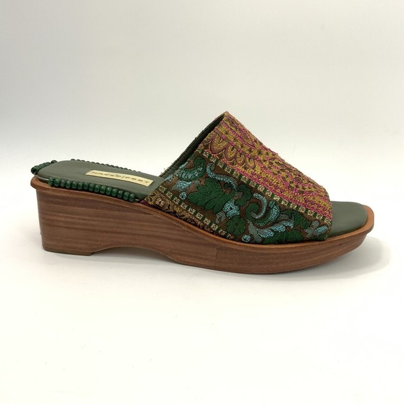 Naked Feet Mules Square-toe Fabric Platform Wedge - Picture 3 of 13